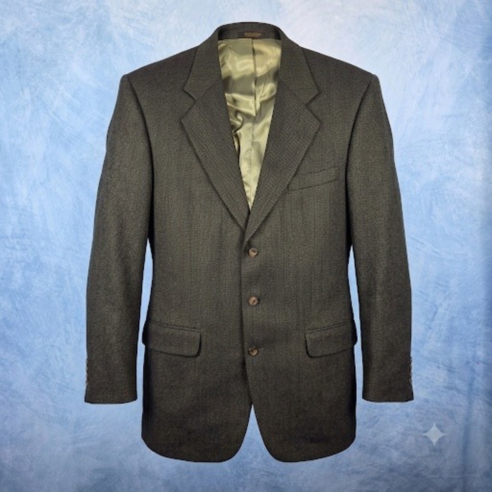 Oscar de la Renta Mens 42L Wool Herringbone Blazer Sport Coat 3-Button